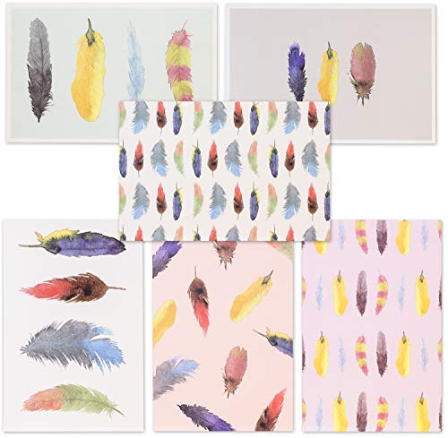 Product Cover Best Paper Greetings 48-Pack All Occasion Watercolor Feather Blank Stationary Cards Bulk Box Set with Envelopes, 4 x 6 inches