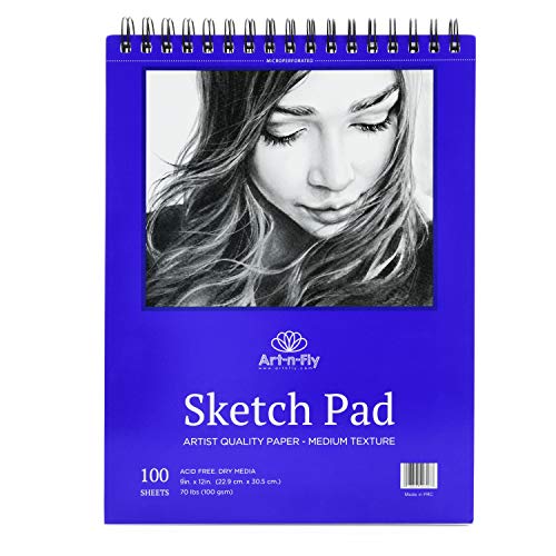 Product Cover 100 Sheets 9x12 Medium Texture Sketchpad for Drawing General Use Spiral Bound Sketch Pad for Pencil Pastel Sketching Sketchbook