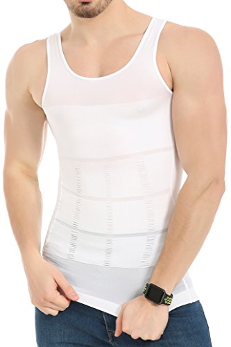 Product Cover JQ JQAMAZING Mens Body Shaper Slimming Vest Elastic Compression Slim Muscle Tank Shapewear(Medium,White)