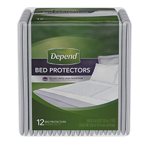 Product Cover Depend Waterproof Bed Pads, Overnight Absorbency, 12 count, Disposable Underpads, 2 Packs of 12 (24 Count Total)