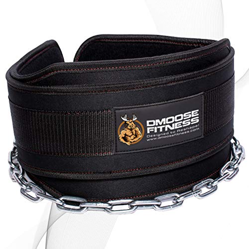 Product Cover DMoose Fitness Dip Belt with Chain for Weightlifting, Pullups, Powerlifting, Crossfit, and Bodybuilding Workouts, Long Heavy Duty Steel, Comfortable Neoprene Waist Support