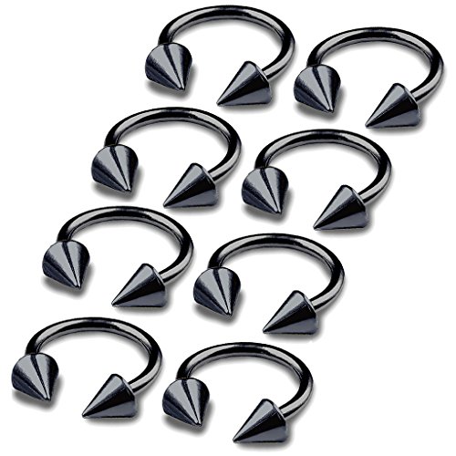 Product Cover bodyjewellery 8pcs 16g Horseshoe Ring Circular Barbell Cartilage Hoop Septum Nose Lip Eyebrow Spider Bite Tragus Black Spike Ear Pick Size