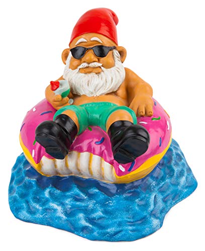 Product Cover Bigmouth Inc Donut Worry Be Happy Garden Gnome, 7-inch Tall Funny Lawn Gnome Statue, Garden Donut Decoration