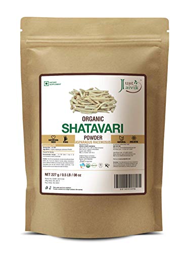 Product Cover Just Jaivik 100% Organic Shatavari Powder, USDA Organic, 1/2 Pound / 227g, Asparagus Racemosus, Rejuvenative for Vata and Pitta That Promotes Vitality and Strength.