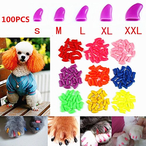 Product Cover Brostown 100Pcs Soft Pet Dog Nail Caps Claws Control Paws of 5 Kinds 5Pcs Adhesive Glue + 5pcs Applicator with Instructions
