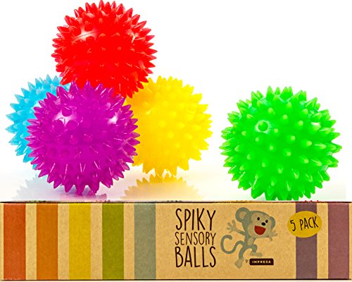 Product Cover Impresa Products Spiky Sensory Balls (Pack of 5) - Squeezy and Bouncy Fidget Toys / Sensory Toys - BPA/Phthalate/Latex-Free