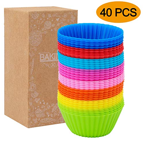 Product Cover HEHALI 40pcs Silicone Muffin Molds Cupcake Baking Cups Pans Liners, 8 Colors