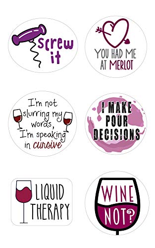 Product Cover Wine Markers | Stickers for Wine Glasses | Set of 12 Static Cling, REUSABLE Stickers | Funny Wine Party Supplies | Great Alternative to Wine Charms