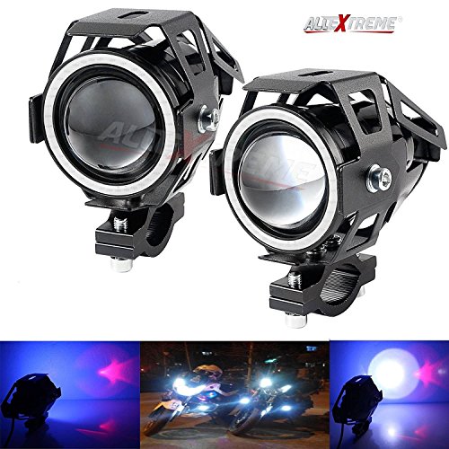 Product Cover Allextreme U7 Led Bike Driving Drl Fog Light Spotlight, High/Low Beam, Flashing-With Blue Angel Eyes Light Ring (Pack Of 2)