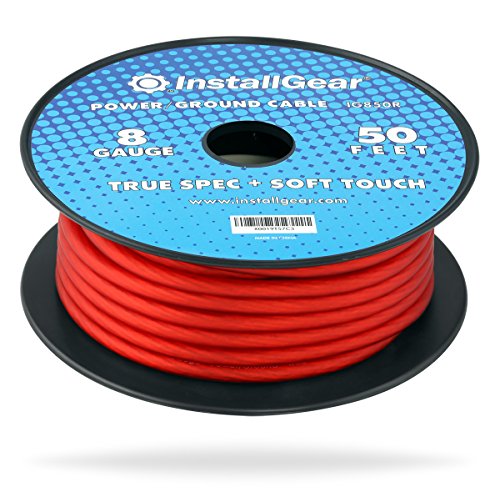 Product Cover InstallGear 8 Gauge Red 50ft Power/Ground Wire True Spec and Soft Touch Cable on Spool