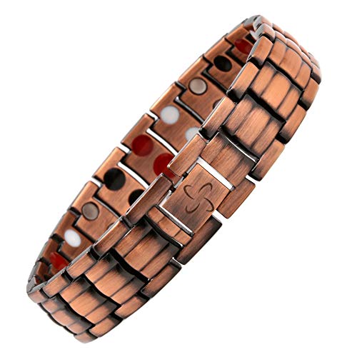 Product Cover Reevaria Mens Elegant Guaranteed 99.9% Pure Copper 4 Elements in 1 Magnetic Therapy Bracelet Pain Relief for Arthritis and Carpal Tunnel
