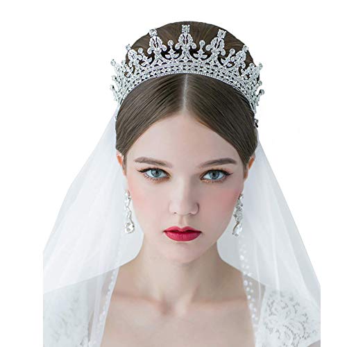 Product Cover SWEETV Royal Wedding Crown CZ Crystal Pageant Birthday Tiara Bridal Headpiece Women Princess Hair Jewelry, Silver+Clear
