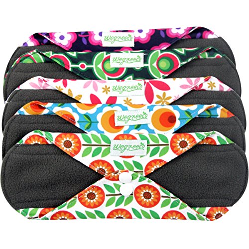 Product Cover Wegreeco Bamboo Reusable Sanitary Pads - Cloth Sanitary Pads | Bladder Support & Incontinence Pads | Reusable Menstrual Pads - Pack of 5 (Large,Flower)