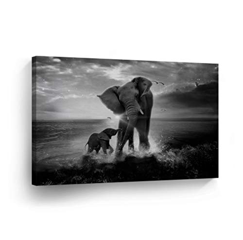 Product Cover Elephant Decorative Art Canvas Print Modern Wall Decor Artwork Wrapped Wood Stretcher Bars Vertical- Ready to Hang -%100 Handmade in The USA_ELH24_8x12