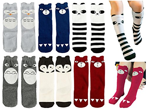 Product Cover Toptim Baby Girls Boys Knee High Stockings Unisex Cartoon Animal Socks 6 Pairs (1-3T)