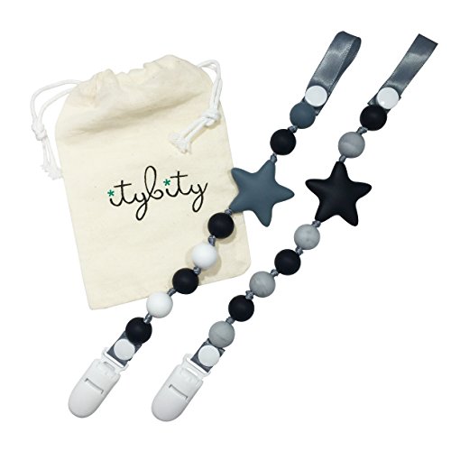 Product Cover Pacifier Clip Boy and BPA Free Silicone Baby Teether, 2 Pack (Black/White/Gray Marble)