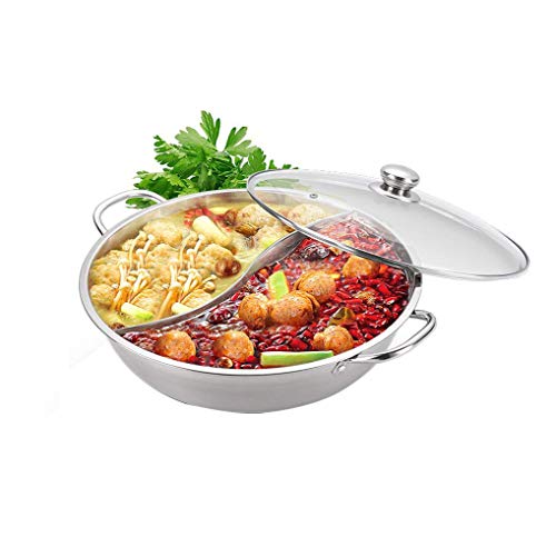 Product Cover Yzakka Stainless Steel Shabu Hot Divider for Induction Cooktop Gas Stove Include Pot Spoon, 30cm, With Cover