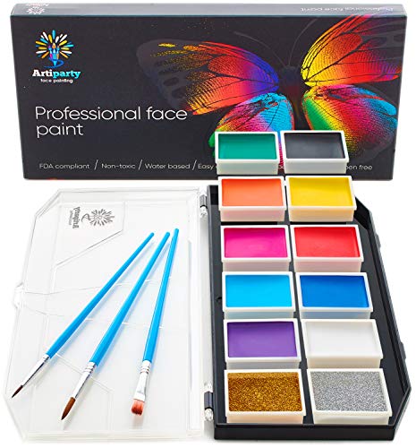 Product Cover Face Paint Kit - Non-Toxic & Hypoallergenic - Professional Face Painting Kit for Kids & Adults - Cosplay Makeup Kit - Easy to Apply & Remove - Body Paint Set - Leakproof Dry Glitters