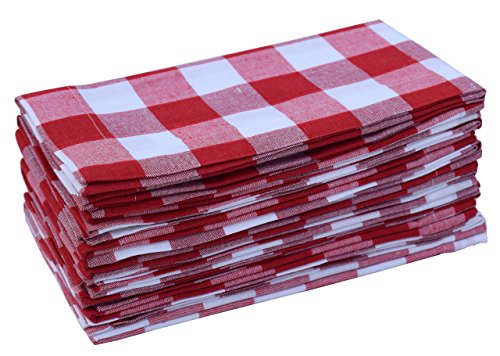 Product Cover Linen Clubs Pack of 12 Red -White 100% Cotton Yarn Dyed Gingham Check Dinner Napkins 18x18Inch,Clambake Beach Party Nautical Dinner Napkins as Well Offered