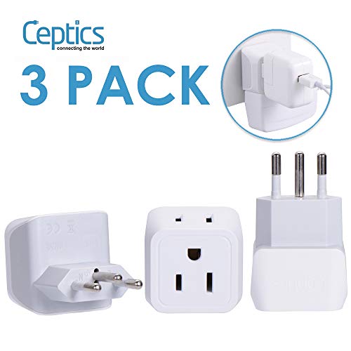 Product Cover Ceptics Brazil Travel Adapter Plug with Dual Usa Input - Type N (3 Pack - Ultra Compact - Safe Grounded Perfect for Cell Phones, Laptops, Camera Chargers and More - Power Plug (CT-11C)