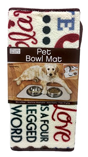 Product Cover Kitchen Basics 562101 Microfiber Pet Bowl Mat, 10 Inch x 20 Inch, Typography