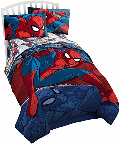 Product Cover Marvel Spiderman Burst Twin Comforter - Super Soft Kids Reversible Bedding features Spiderman - Fade Resistant Polyester Microfiber Fill (Official Marvel Product)