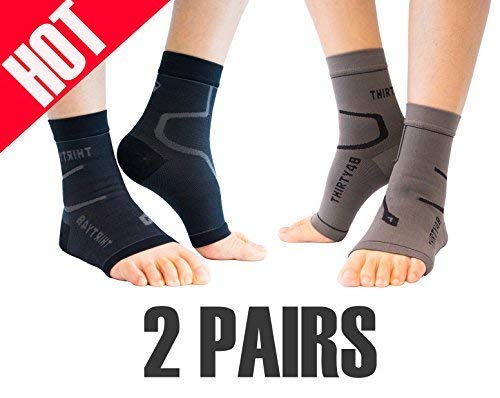 Product Cover Thirty48 Plantar Fasciitis Socks, 20-30 mmHg Foot Compression Sleeves for Ankle/Heel Support, Increase Blood Circulation, Relieve Arch Pain, Reduce Foot Swelling (Black & Grey (2 Pairs), Medium)