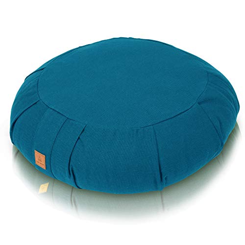 Product Cover Buckwheat Zafu Therapeutic Meditation Cushion | Yoga Pillow | Round Ergonomic Design Relieves Stress On Back, Hips, Legs For Complete Comfort | Washable Premium Organic Cotton Removable Cover - Aqua