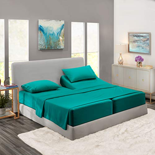 Product Cover Nestl Bedding Soft Sheets Set - 5 Piece Bed Sheet Set, 3-Line Design Pillowcases - Easy Care, Wrinkle Free - 2 Fit Deep Pocket Fitted Sheets - Free Warranty Included - Split King, Teal