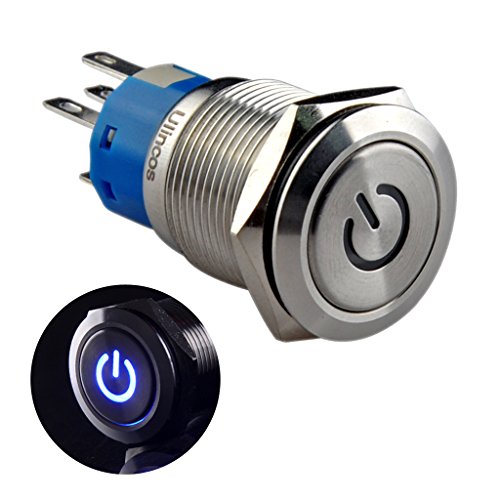 Product Cover Ulincos Latching Pushbutton Switch U19C1 1NO1NC SPDT ON/Off Silver Stainless Steel with Blue LED Suitable for 19mm 3/4