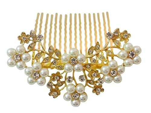 Product Cover Vogue Hair Accessories White Pearl Comb Hair Clip, Golden