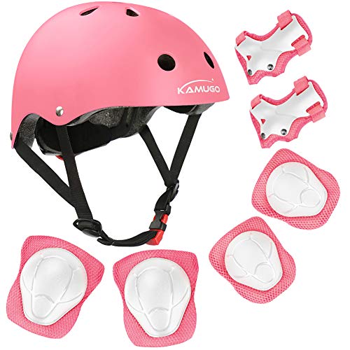 Product Cover KAMUGO Kids Bike Helmet, Toddler Helmet for Ages 3-8 Boys Girls with Sports Protective Gear Set Knee Elbow Wrist Pads for Skateboard Cycling Scooter Rollerblading, CPSC Certified (Pink)