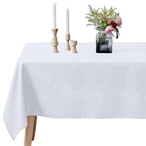 Product Cover VEEYOO Rectangle Tablecloth - 70 x 120 Inch Polyester Table Cloth for 6 Foot Table - Soft Washable Oblong White Table Cloths for Wedding, Parties, Restaurant, Dinner, Buffet Table and More