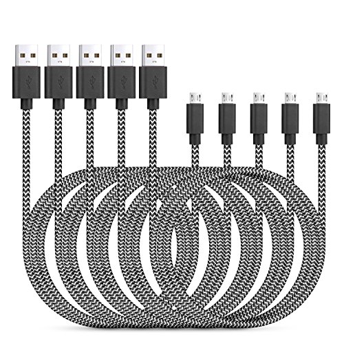 Product Cover Micro USB Cord, Eversame Bundle of 5 6.6Ft/2M Nylon Braided High Speed Sync Quick Charging USB 2.0 A Male to Micro B Cable Compatible Compatible For Galaxy S6/S4/Note 4 (Black)