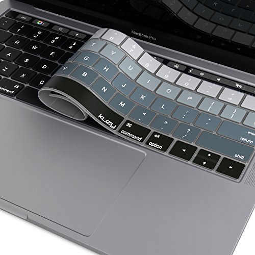 Product Cover Kuzy - MacBook Pro Keyboard Cover with Touch Bar for 13 and 15 inch New 2019 2018 2017 2016 (Apple Model A2159, A1989, A1990, A1706, A1707) Silicone Skin Protector - Ombre Gray