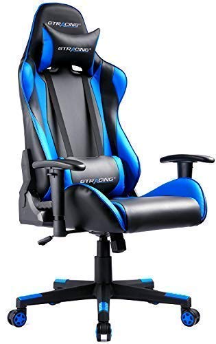 Product Cover GTRACING Gaming Chair Racing Office Computer Game Chair Ergonomic Backrest and Seat Height Adjustment Recliner Swivel Rocker with Headrest and Lumbar Pillow E-Sports Chair Blue