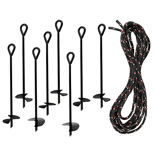 Product Cover Ashman Black Ground Anchor (8 Pack) 15 Inches in Length and 10MM Thick in Diameter with 25 Feet of Rope
