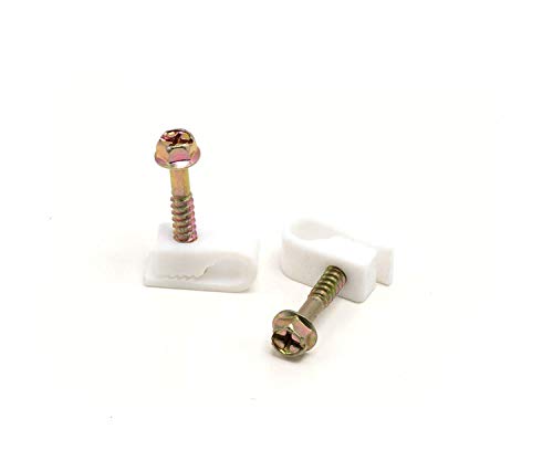 Product Cover THE CIMPLE CO - Single Coaxial Cable Clips, Cat6, Electrical Wire Cable Clip, 1/4 in (6 mm) Screw Clip and Fastener, White (100 Pieces per Bag)