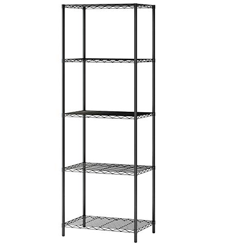Product Cover Function Home 5 Tier Wire Shelving Metal Storage Rack Shelving Unit Storage Shelf Pantry Food Shelf Plant Shelves for Kitchen Living Room Office Garage in Black