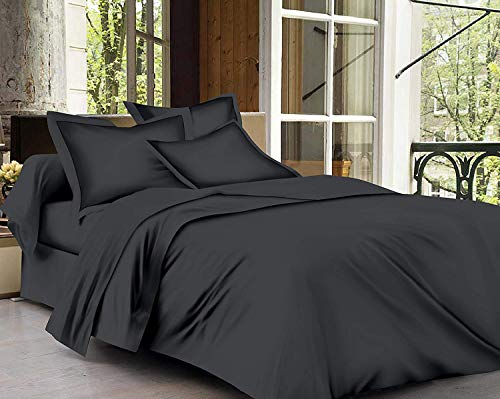 Product Cover Trance Home Linen Cotton 400TC Plain King Fitted Bed Sheet with 2 Pillow Covers (Dark Grey)