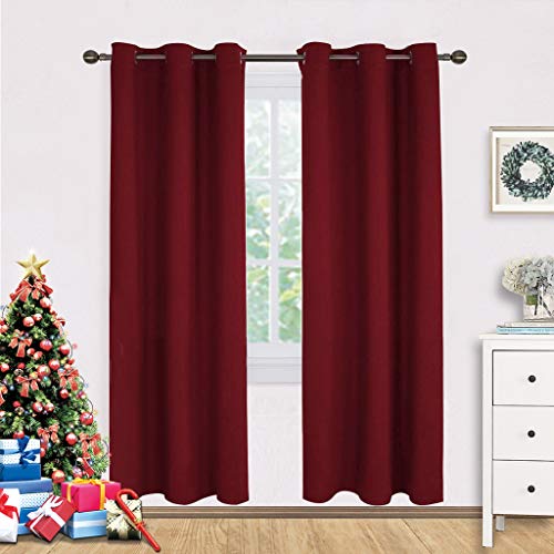 Product Cover NICETOWN Bedroom Curtain Panels Blackout Draperies, Home Decorations Thermal Insulated Solid Grommet Top Blackout Curtains/Drapes for Winter (One Pair, 42 x 72-Inch, Red)