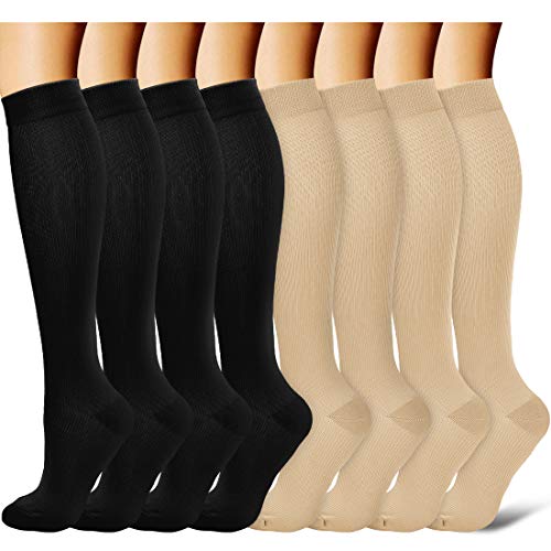 Product Cover Laite Hebe brand women and men compression socks(8 Pairs)-Best Medical,Nursing,Hiking,Travel,Running,Small/Medium,Black+Nude