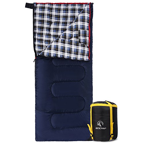 Product Cover REDCAMP Outdoors Cotton Flannel Sleeping Bag for Camping Hiking Climbing Backpacking, 3-Season Trip Warm S Envelope Sleeping Bags 75 by 33 Inches (Navy Blue with 2lbs Filling)