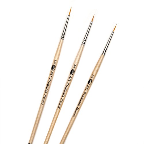 Product Cover AIT Art Round Detail Paint Brushes, Size 3/0, Pack of 3, Handmade in USA for Trusted Performance Painting Small Details with Oil, Acrylic, and Watercolors
