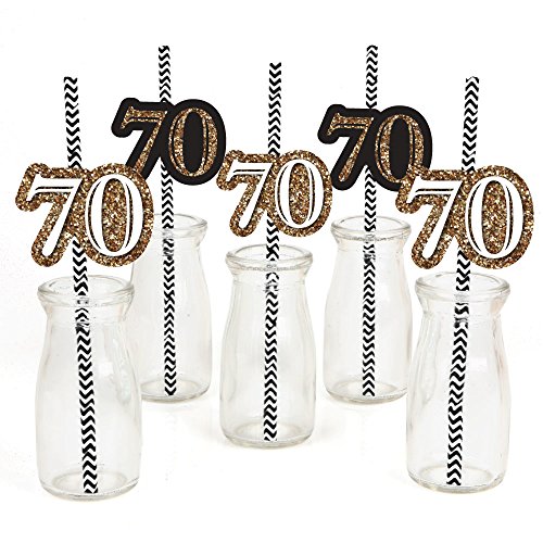 Product Cover Adult 70th Birthday - Gold - Paper Straw Decor - Birthday Party Striped Decorative Straws - Set of 24