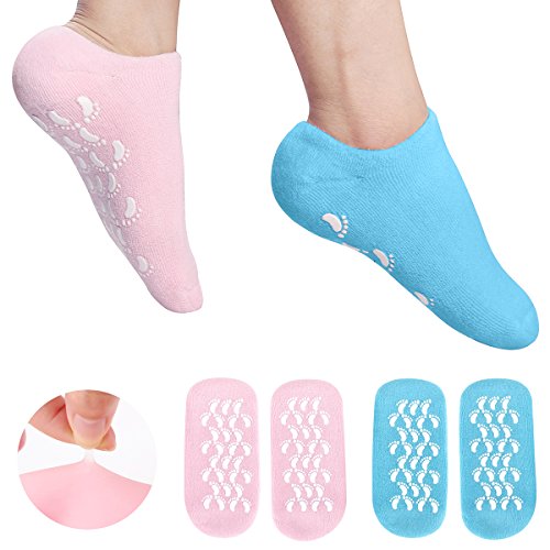 Product Cover Moisturizing Gel Socks, Ultra-Soft Original Gel Socks Moisturizing Socks, Spa Gel Soften Socks for Dry Cracked Feet Skins, Gel Lining Infused with Essential Oils and Vitamins (2 Pair Blue&Pink)