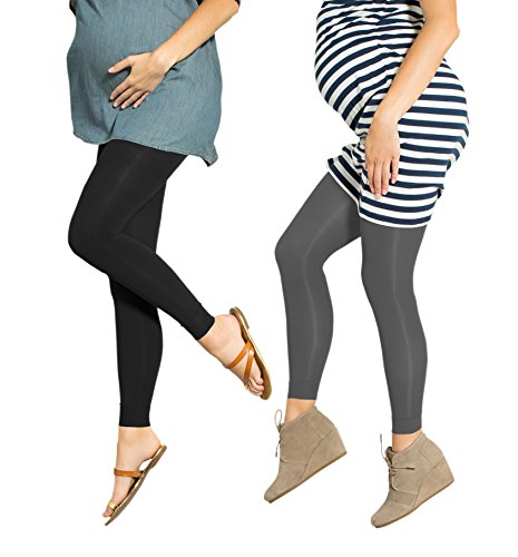 Product Cover 2 Pack Preggers 10-15mmhg Footless Maternity Compression Leggings (Black/Coal M)