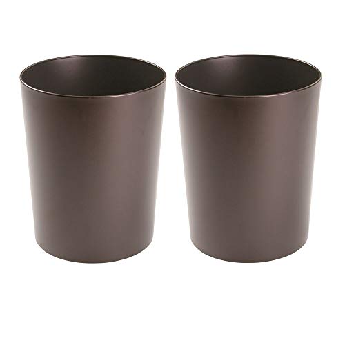 Product Cover mDesign Round Metal Small Trash Can Wastebasket, Garbage Container Bin for Bathrooms, Powder Rooms, Kitchens, Home Offices - Durable Steel, 2 Pack - Bronze