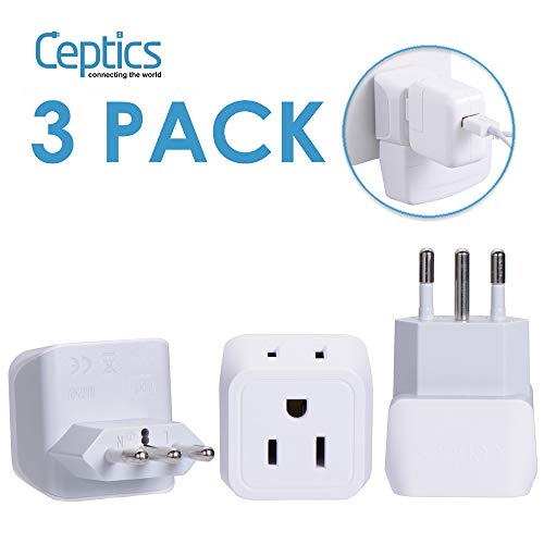 Product Cover Italy, Chile Travel Adapter Plug by Ceptics with Dual USA Input - Type L (3 Pack) - Ultra Compact - Safe Grounded Perfect for Cell Phones, Laptops, Camera Chargers and More (CT-12A)