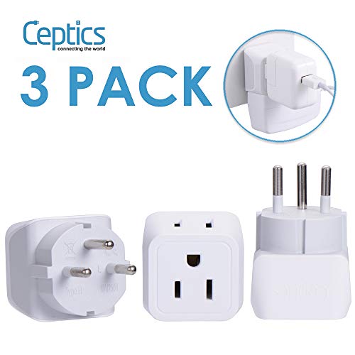 Product Cover Israel, Palestine Travel Adapter Plug by Ceptics with Dual Usa Input - Type H (3 Pack) - Ultra Compact- Safe Grounded Perfect for Cell Phones, Laptops, Camera Chargers and More (CT-14)